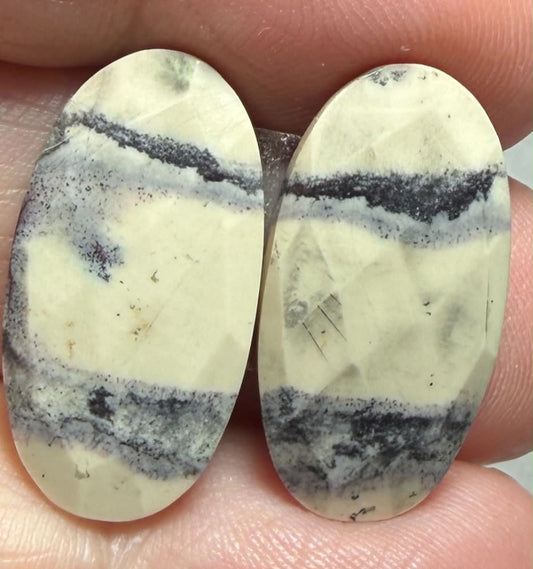 Oval 23x12mm Faceted Porcelain Jasper Cabochon Pair 28
