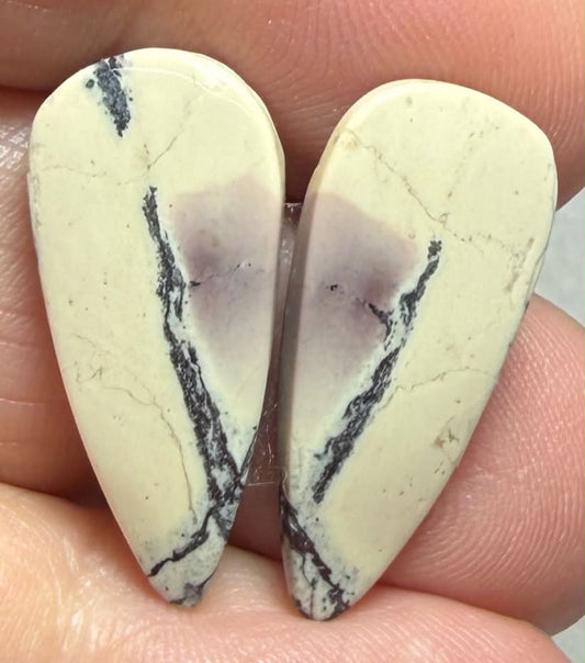 Teardrop 23x10mm Porcelain Jasper Cabochon Pair 29