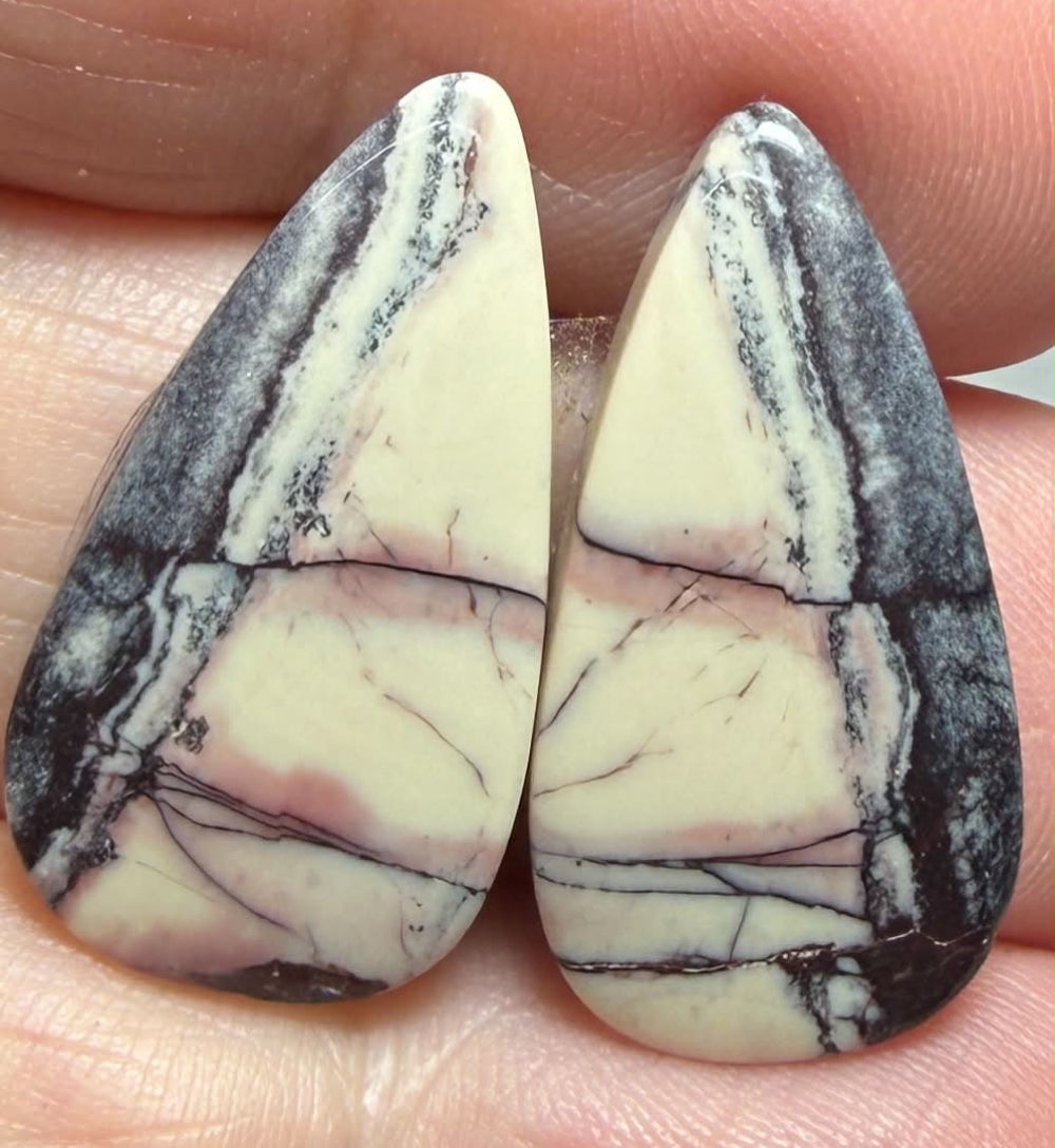 Teardrop 24x13mm Porcelain Jasper Cabochon Pair 30