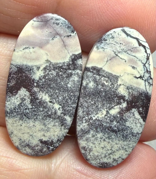 Oval 27x13mm Porcelain Jasper Cabochon Pair 31