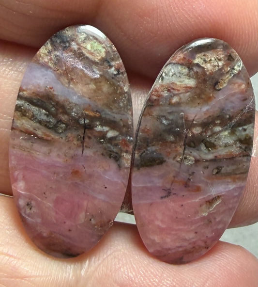 Oval 27x14mm Peruvian Pink Opal Cabochon Pair 03