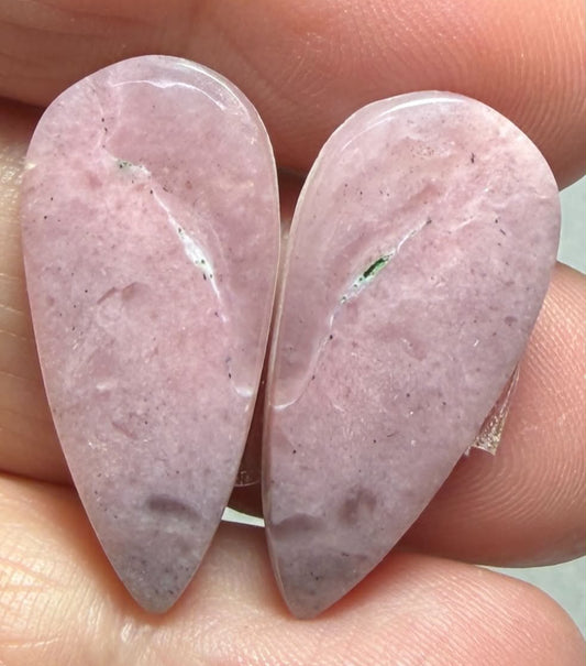 Teardrop 26x13mm Peruvian Pink Opal Cabochon Pair 05