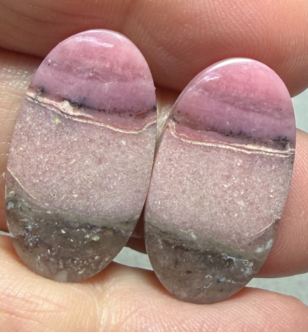 Oval 24x13mm Peruvian Pink Opal Cabochon Pair 07