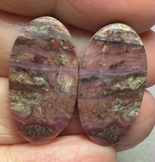 Oval 25x14mm Peruvian Pink Opal Cabochon Pair 11