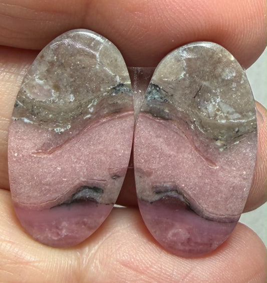 Oval 25x14mm Peruvian Pink Opal Cabochon Pair 24