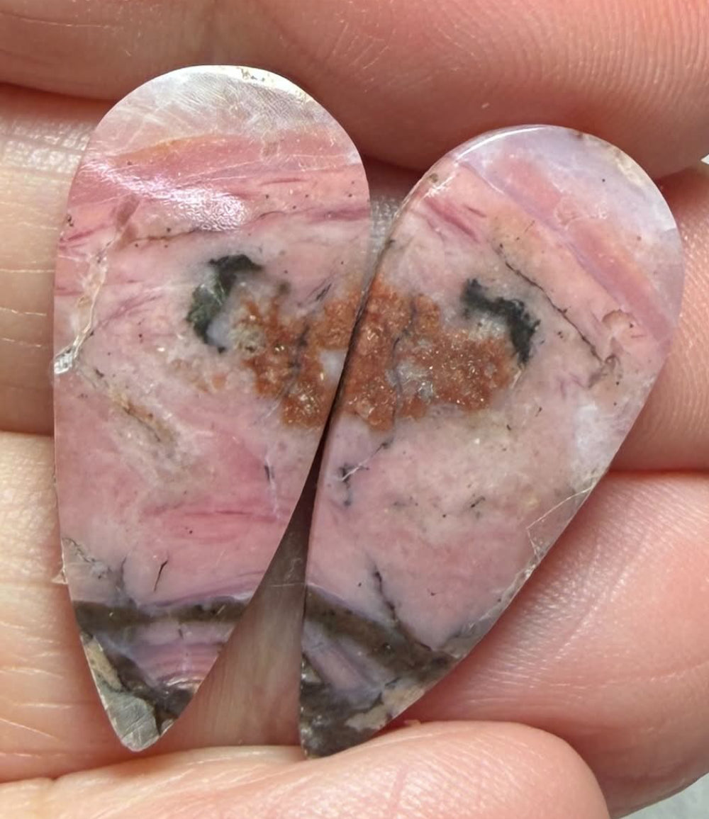 Teardrop 28x12mm Peruvian Pink Opal Cabochon Pair 25