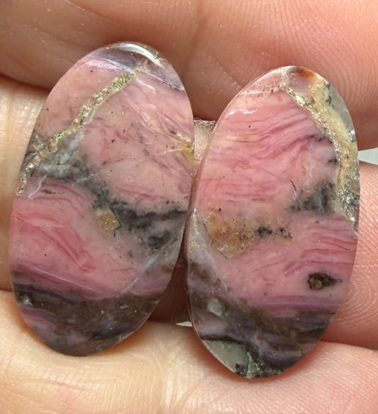 Oval 25x14mm Peruvian Pink Opal Cabochon Pair 28