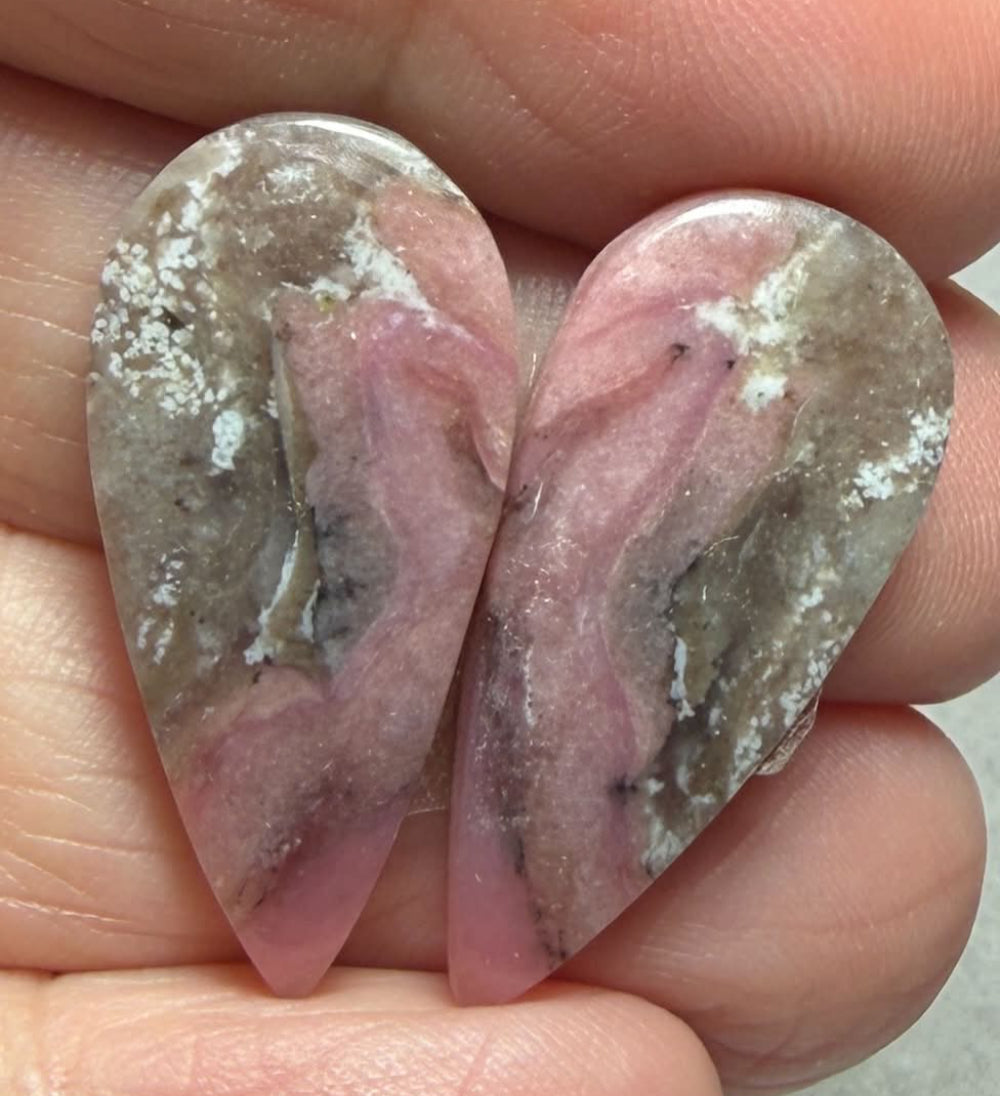 Teardrop 28x13mm Peruvian Pink Opal Cabochon Pair 29