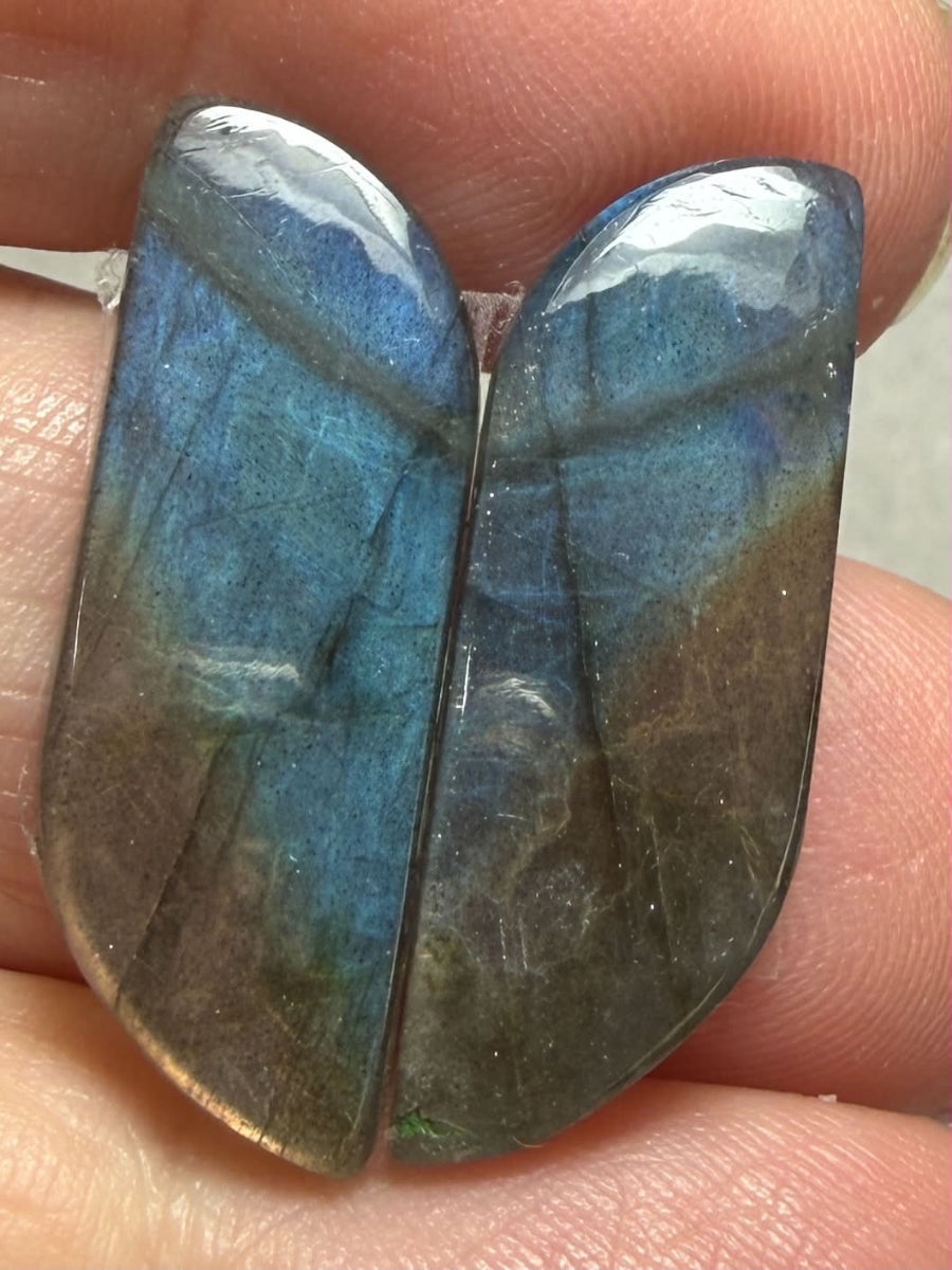 Freeform 27x10mm Labradorite Cabochon Pair 20