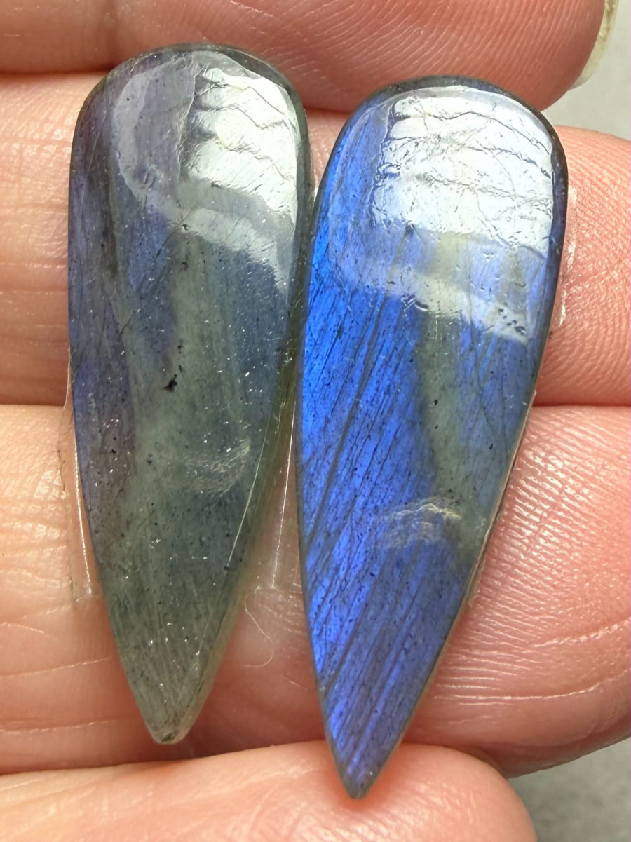 Teardrop 29x10mm Labradorite Cabochon Pair 22