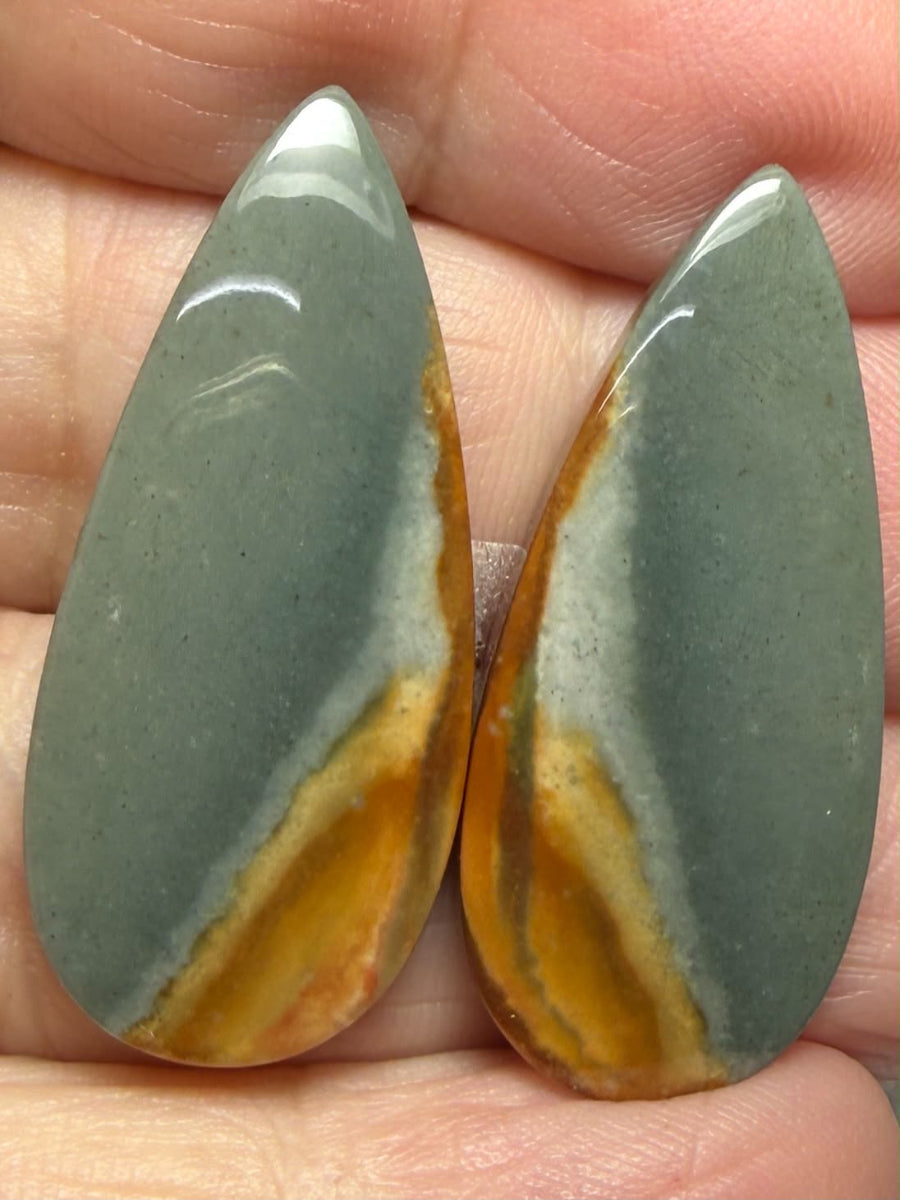 Teardrop 33x14mm Polychrome Jasper Cabochon Pair 05