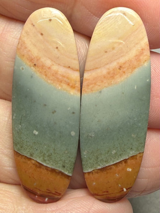 Oval 37x13mm Polychrome Jasper Cabochon Pair 06