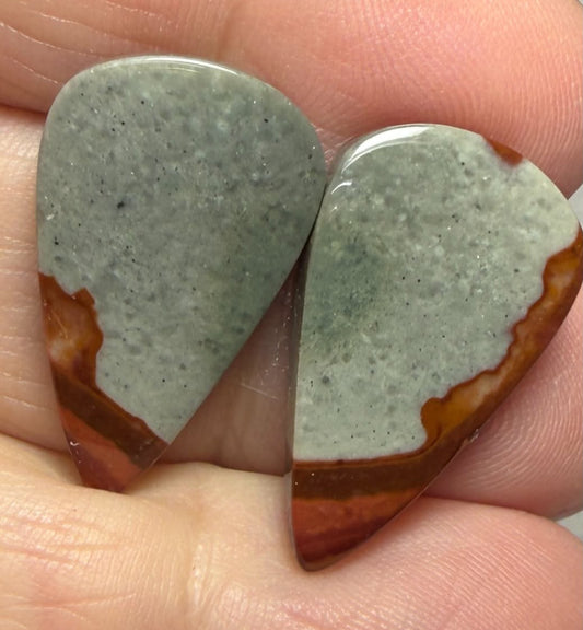 Teardrop 24x14mm Polychrome Jasper Cabochon Pair 07