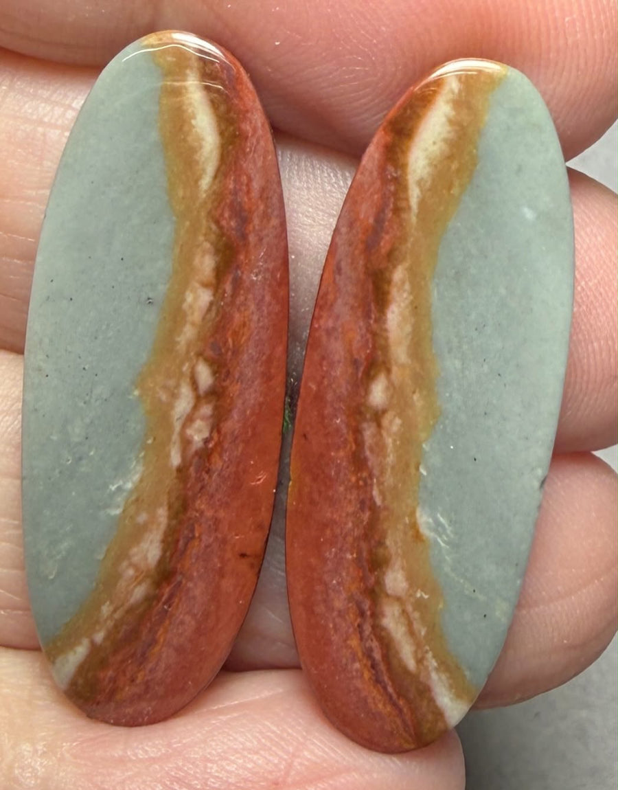 Oval 34x12mm Polychrome Jasper Cabochon Pair 08