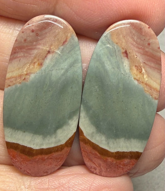 Oval 31x15mm Polychrome Jasper Cabochon Pair 12