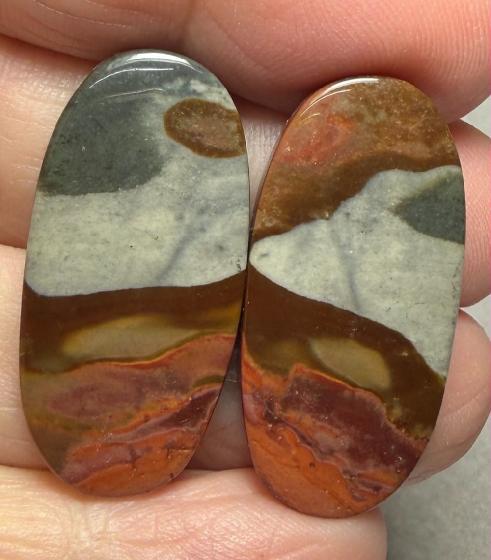 Oval 31x15mm Polychrome Jasper Cabochon Pair 17