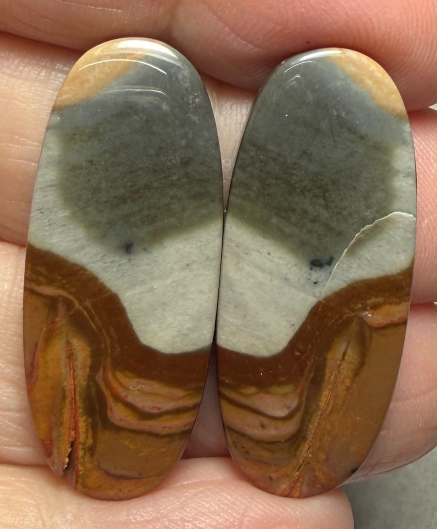 Oval 33x13mm Polychrome Jasper Cabochon Pair 20