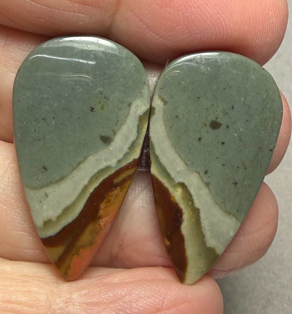 Teardrop 31x17mm Polychrome Jasper Cabochon Pair 21