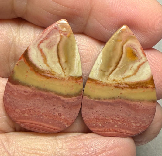 Teardrop 31x20mm Polychrome Jasper Cabochon Pair 29