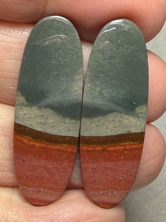 Oval 35x12mm Polychrome Jasper Cabochon Pair 32
