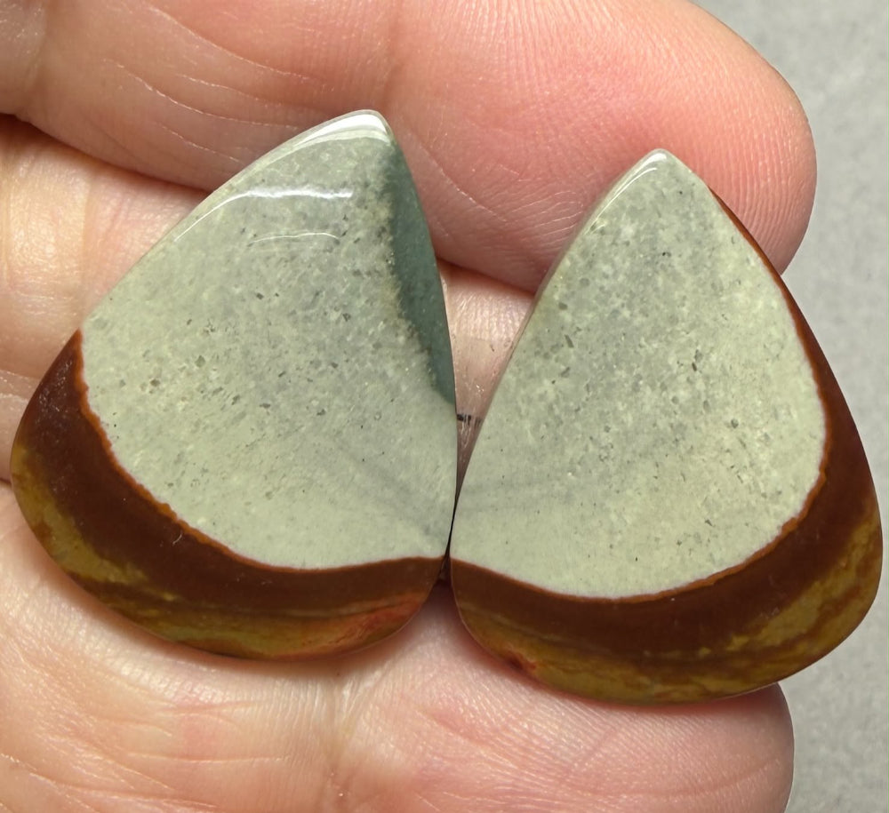 Teardrop 27x21mm Polychrome Jasper Cabochon Pair 33