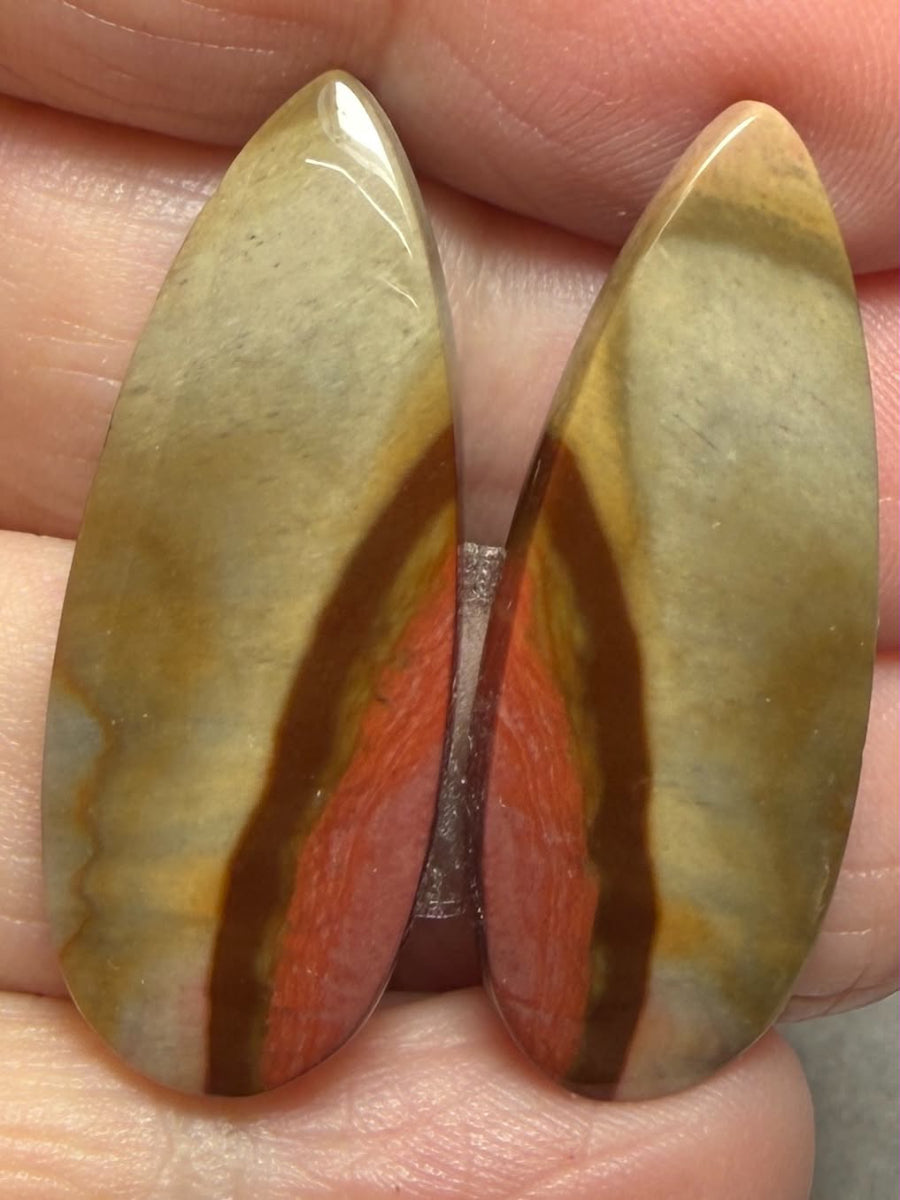 Teardrop 34x13mm Polychrome Jasper Cabochon Pair 35