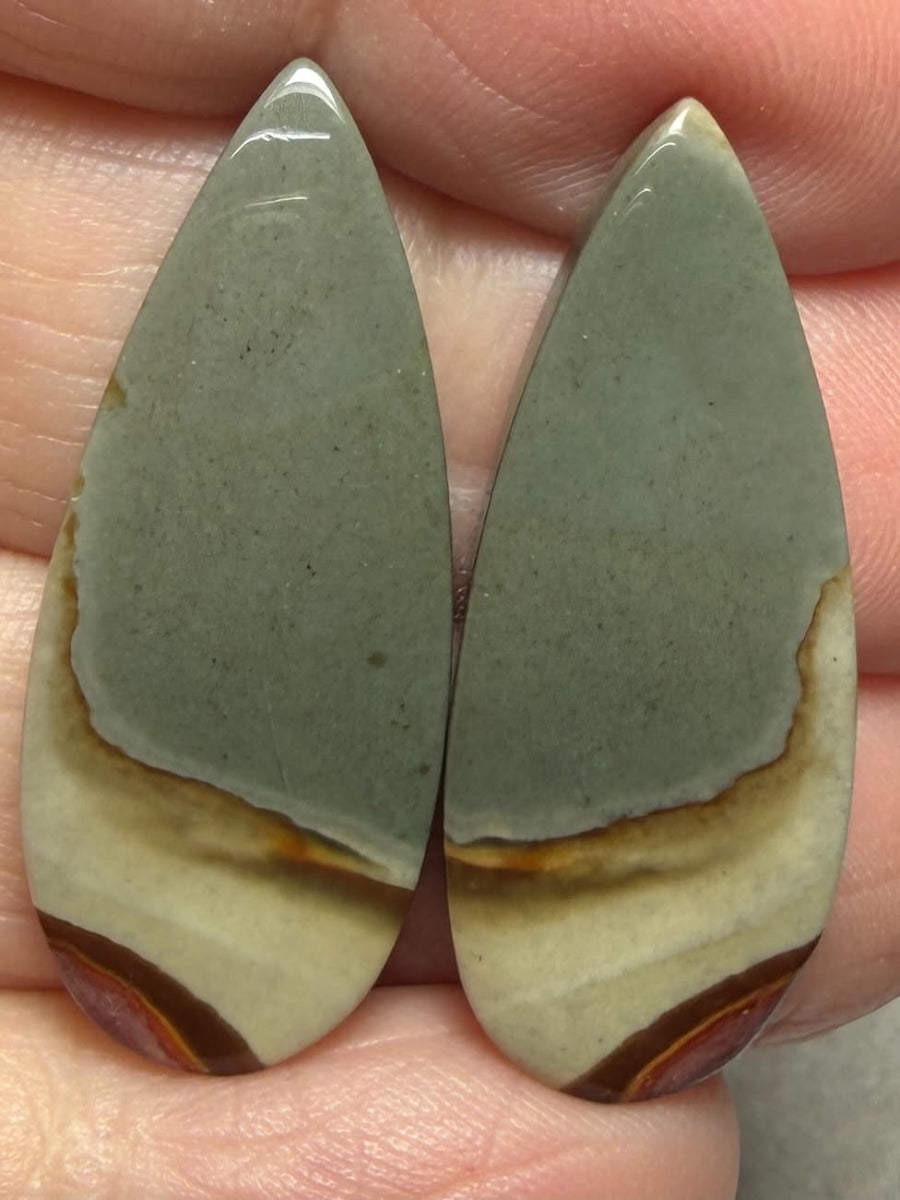 Teardrop 32x13mm Polychrome Jasper Cabochon Pair 36