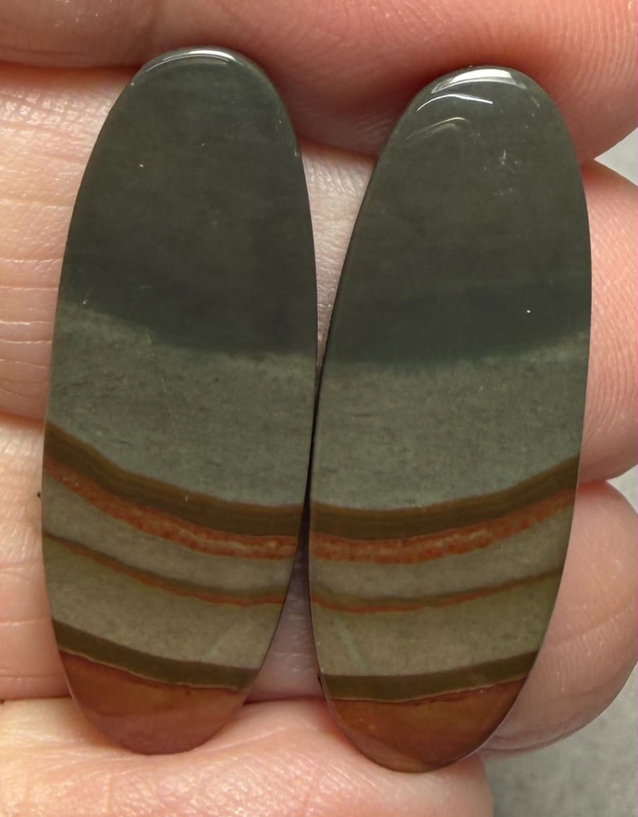 Oval 30x11mm Polychrome Jasper Cabochon Pair 38
