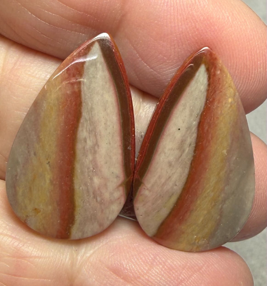 Teardrop 27x15mm Polychrome Jasper Cabochon Pair 39