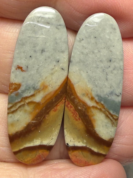 Oval 33x12mm Polychrome Jasper Cabochon Pair 40