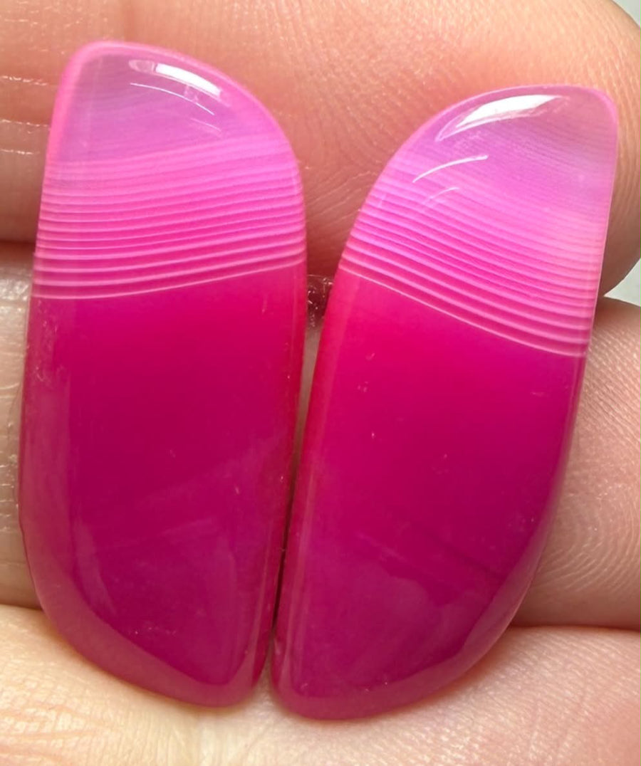 Freeform 27x11mm Coloured Agate Cabochon Pair 57