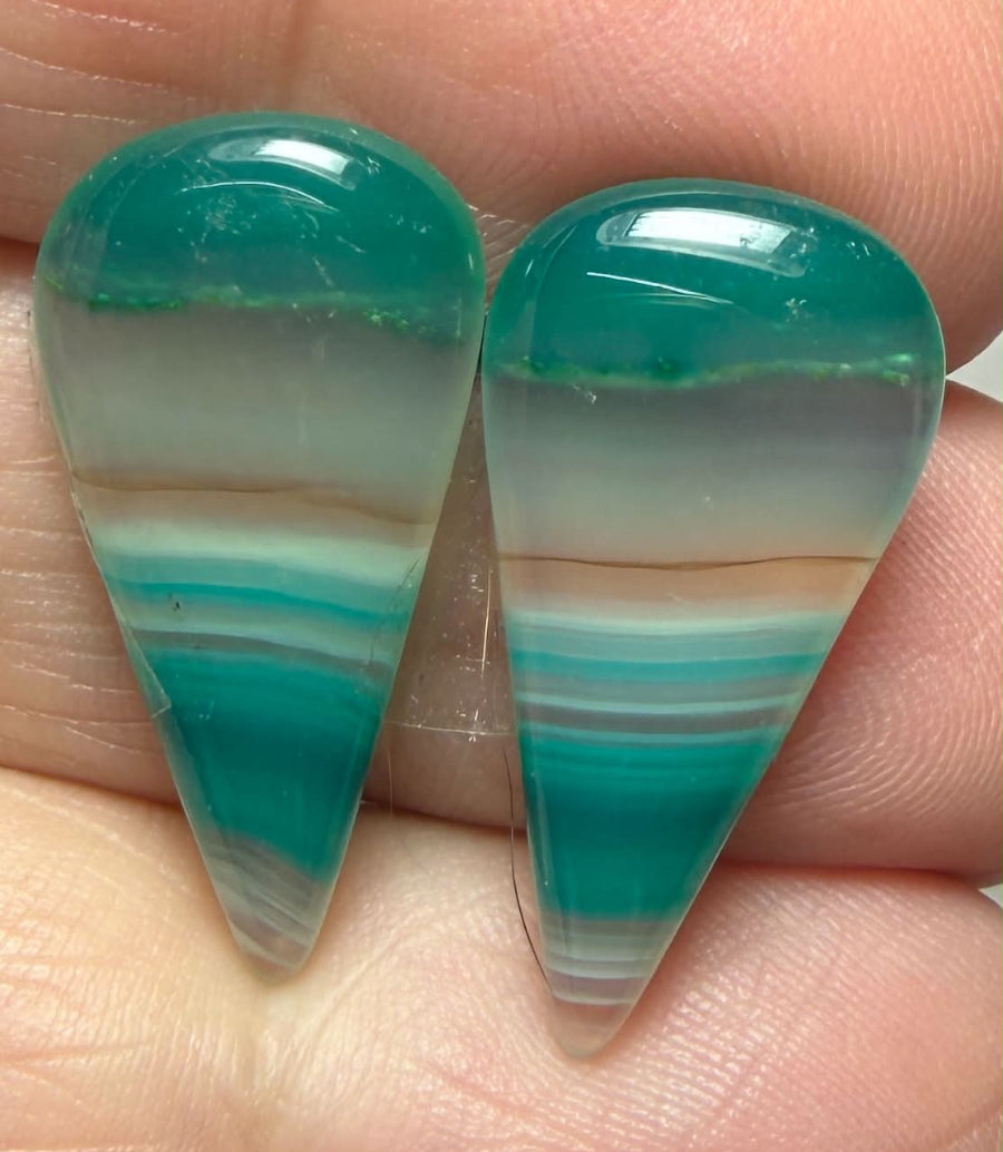 Teardrop 24x12mm Coloured Agate Cabochon Pair 59