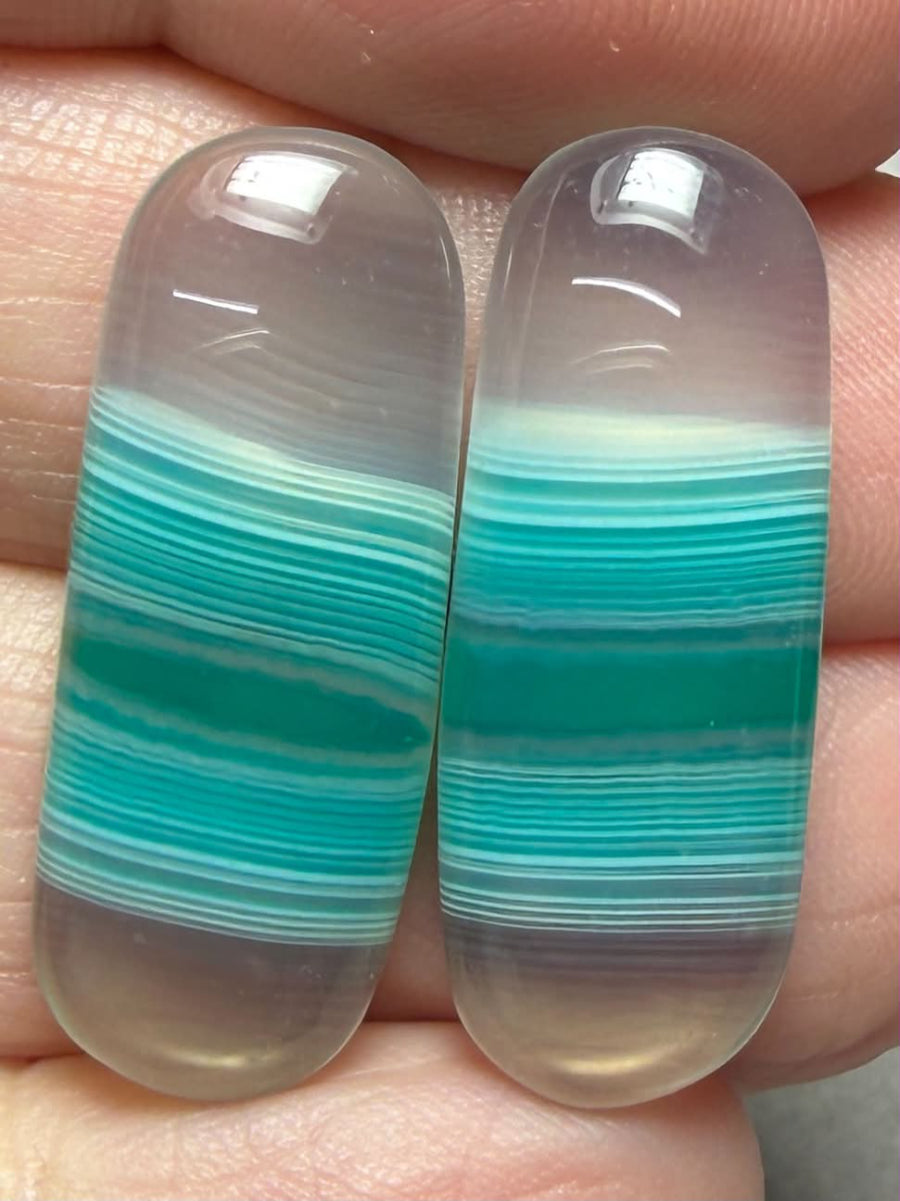 Freeform 28x10mm Coloured Agate Cabochon Pair 62