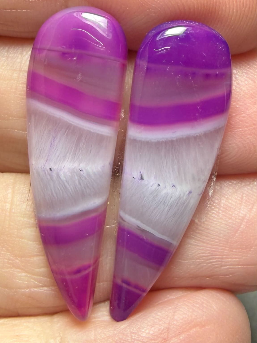 Freeform 34x11mm Coloured Agate Cabochon Pair 63