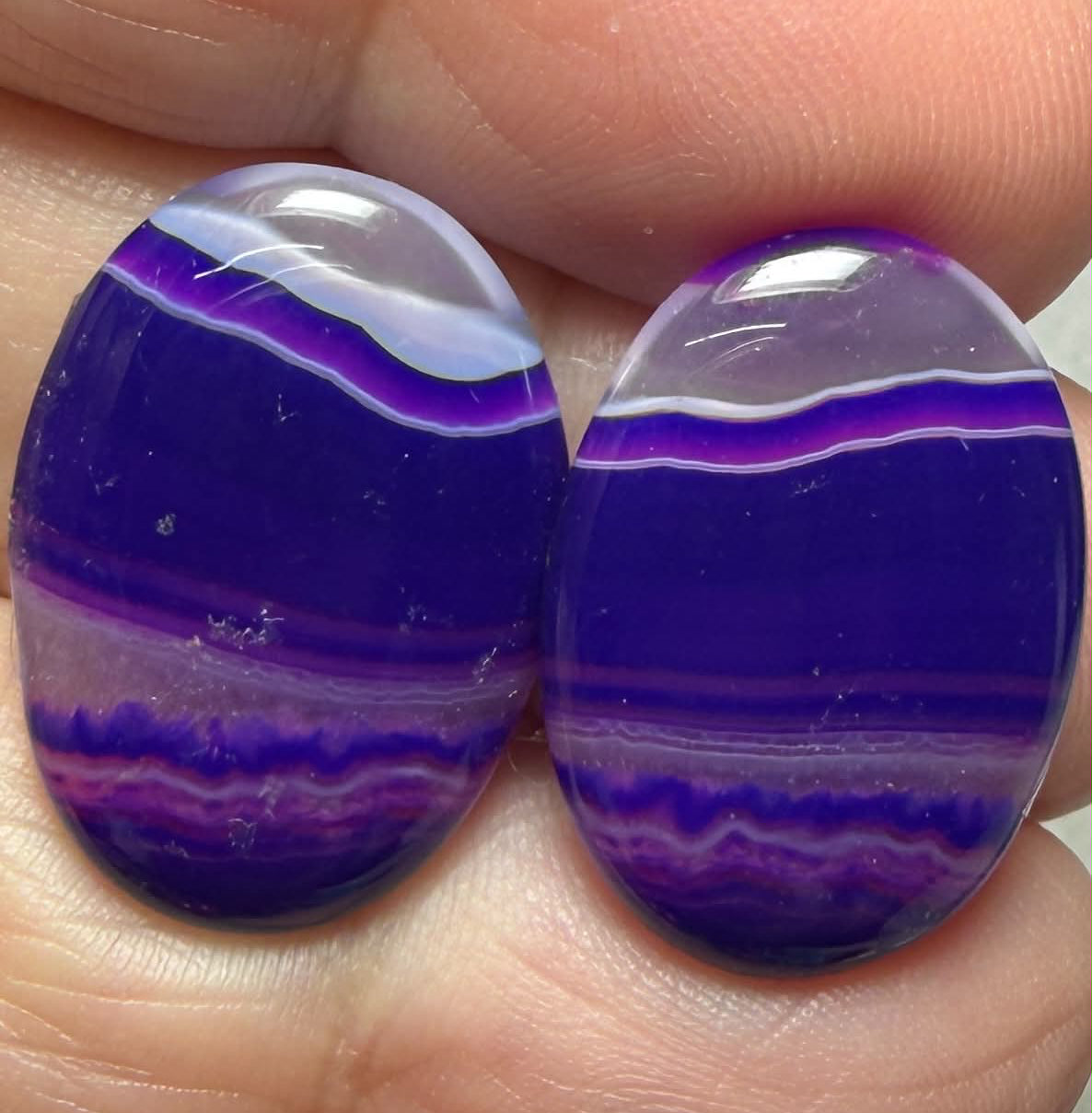 Oval 23x16mm Coloured Agate Cabochon Pair 64