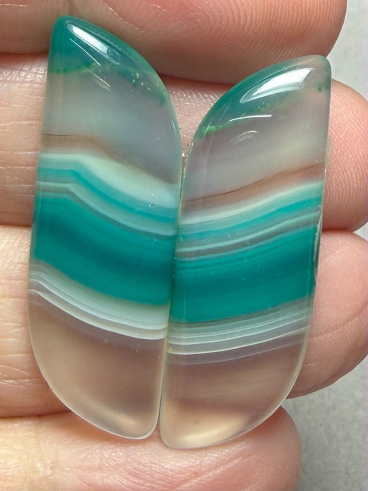 Freeform 34x12mm Coloured Agate Cabochon Pair 65