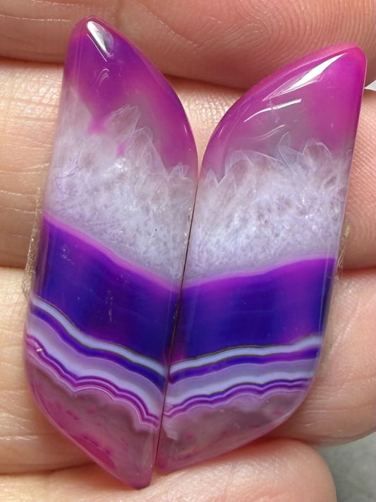 Freeform 35x11mm Coloured Agate Cabochon Pair 67