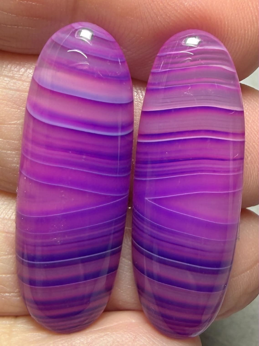 Oval 35x12mm Coloured Agate Cabochon Pair 68