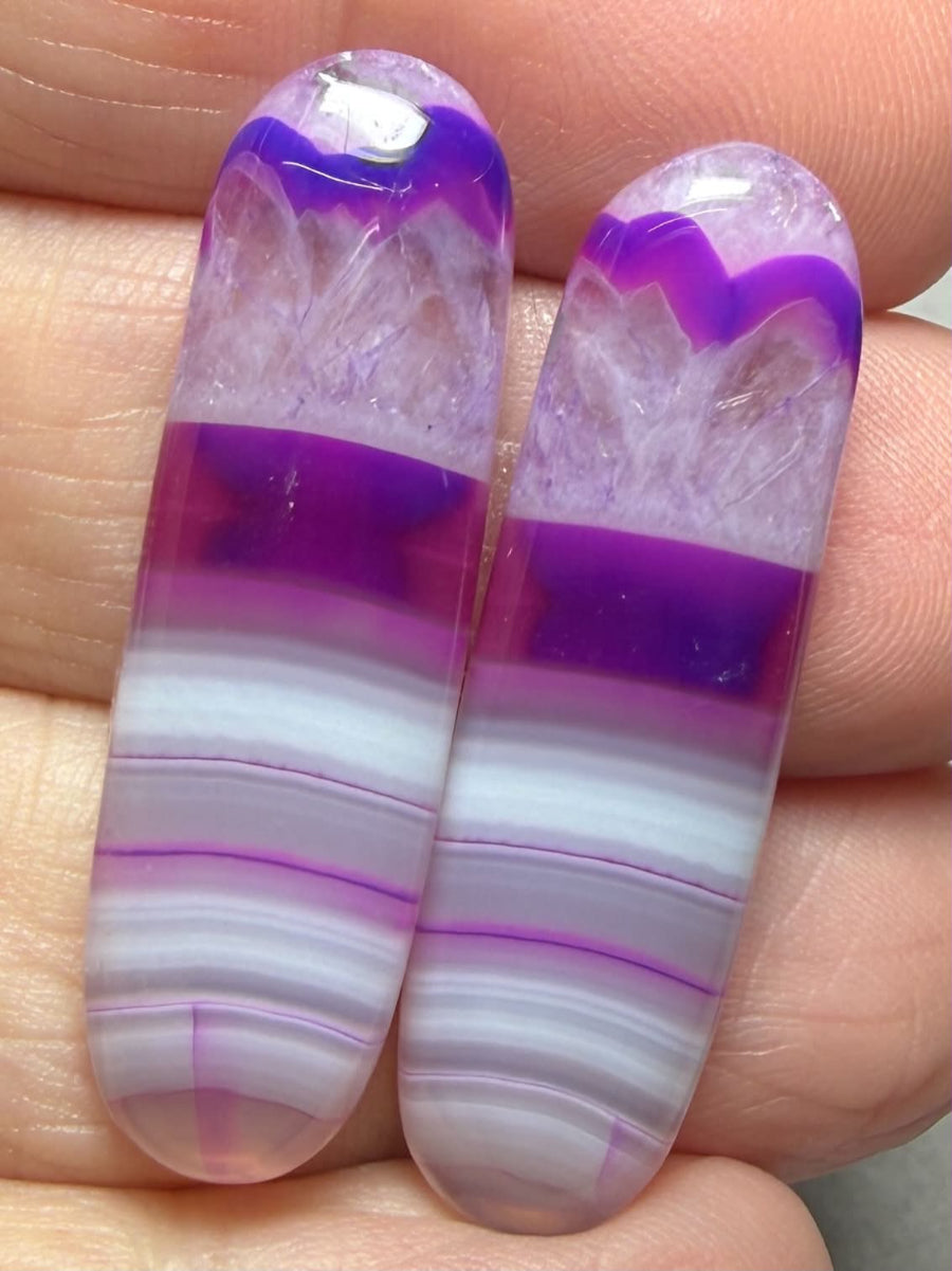 Oval 36x10mm Coloured Agate Cabochon Pair 69