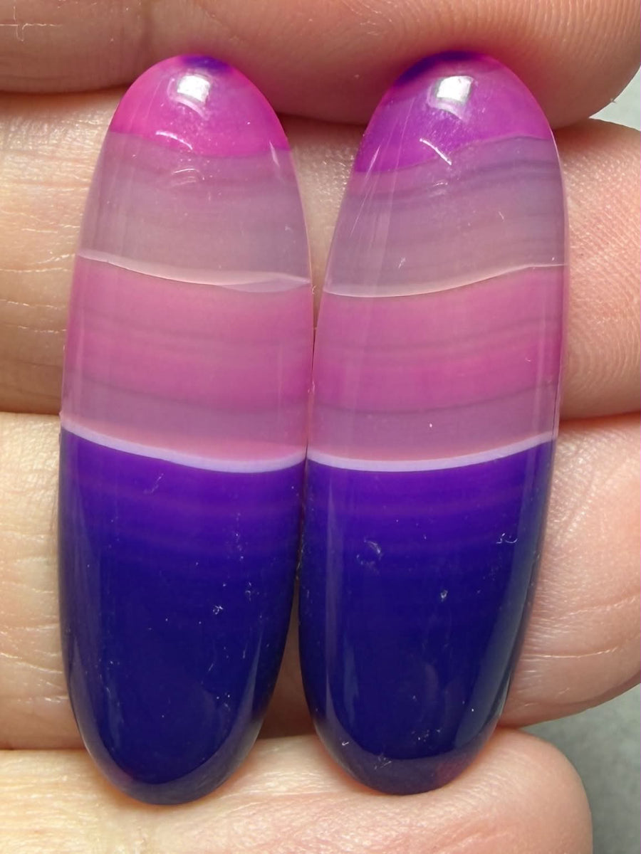 Oval 35x11mm Coloured Agate Cabochon Pair 71