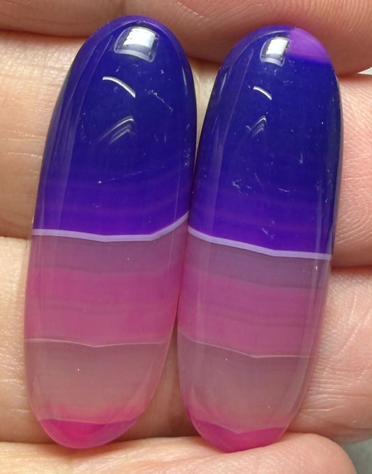 Oval 33x11mm Coloured Agate Cabochon Pair 72