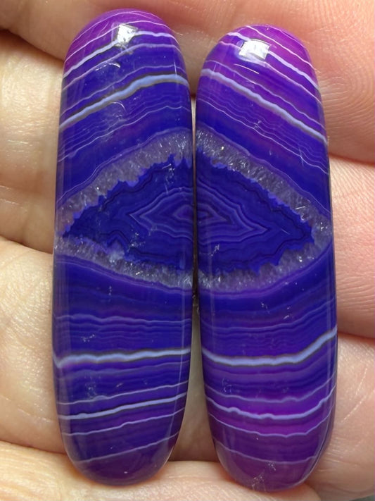 Oval 38x11mm Coloured Agate Cabochon Pair 73