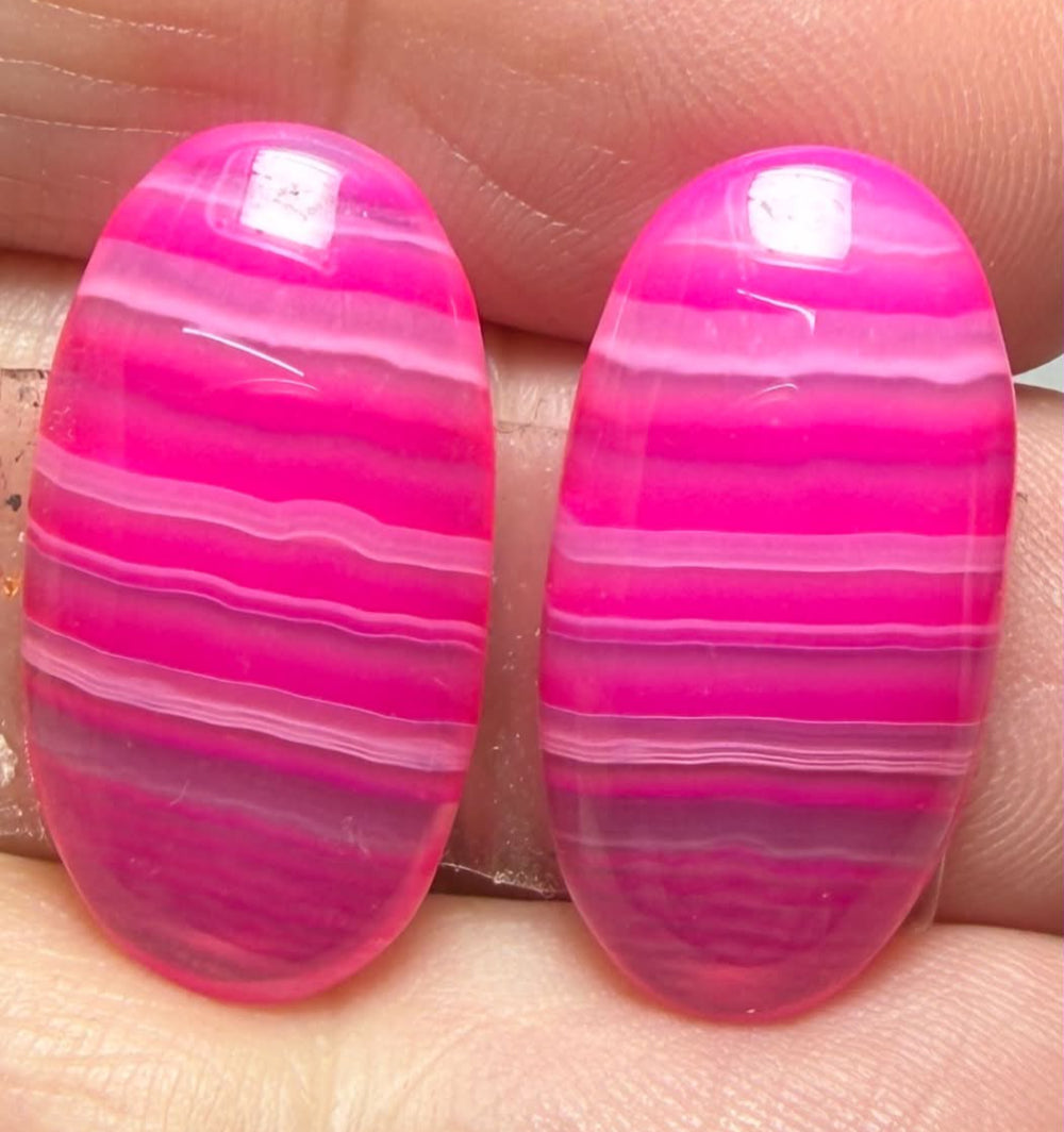 Oval 23x12mm Coloured Agate Cabochon Pair 76