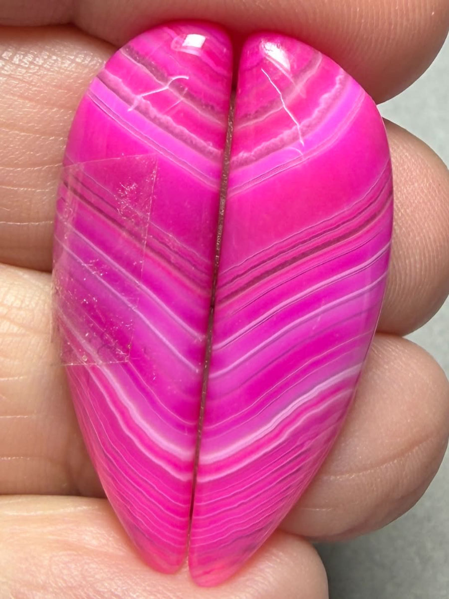 Freeform 34x10mm Coloured Agate Cabochon Pair 80
