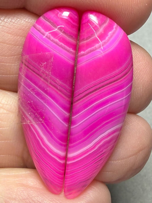 Freeform 34x10mm Coloured Agate Cabochon Pair 80