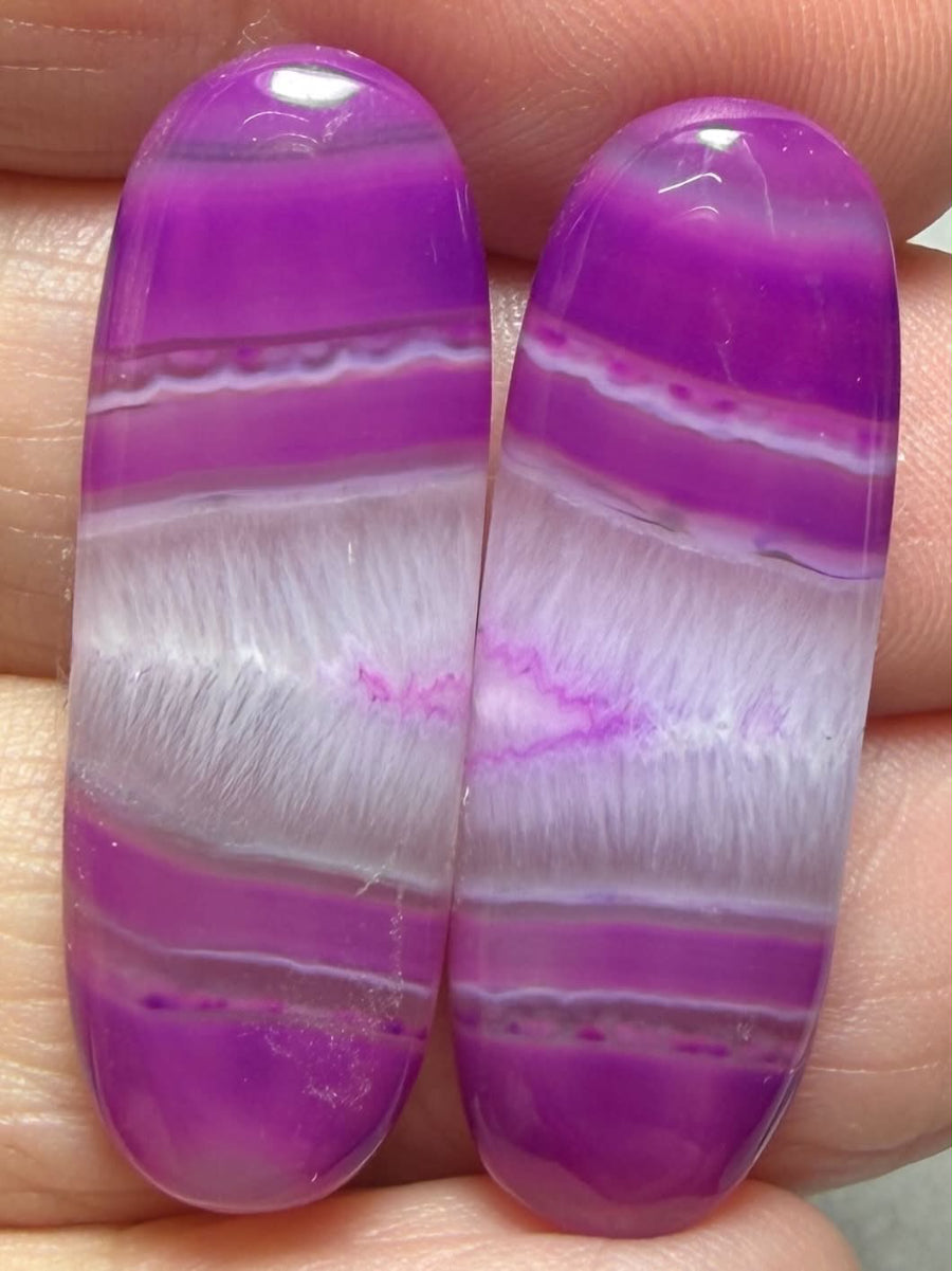 Oval 33x11mm Coloured Agate Cabochon Pair 83