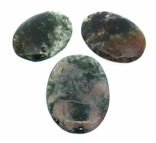 Single Oval 25mm to 30mm Long Green Moss Agate Cabochon